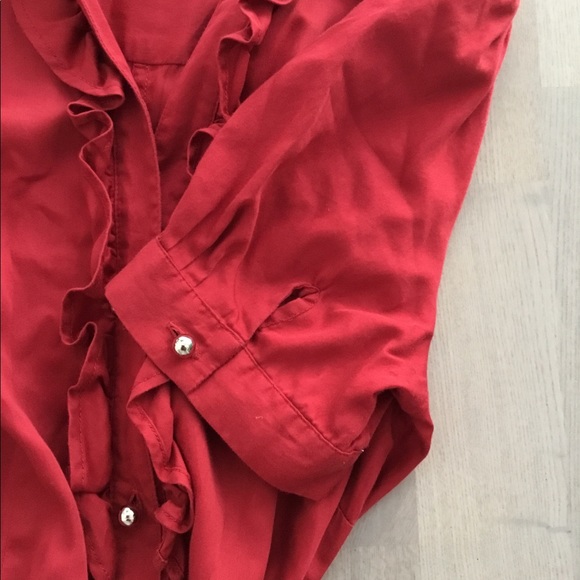 Pink Tartan Cherry Red Retro Midi Button-Up Dress w Subtle Ruffle Detail - Picture 6 of 8